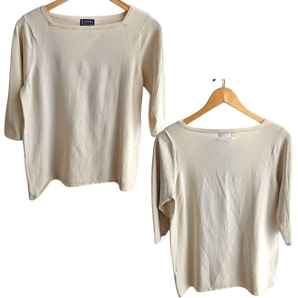 Vintage 70s/80s ANDREA VICCARO Ivory 75% Silk 3/4 Sleeve Sweater Size 1X - Picture 1 of 6